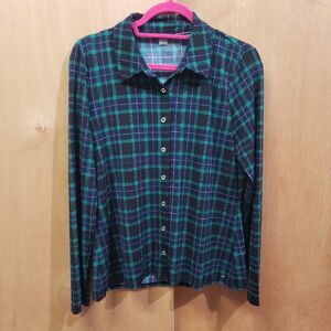 Tommy Hilfiger women's Green Plaid Polyester_spandex Button Down Long Sleeve szM